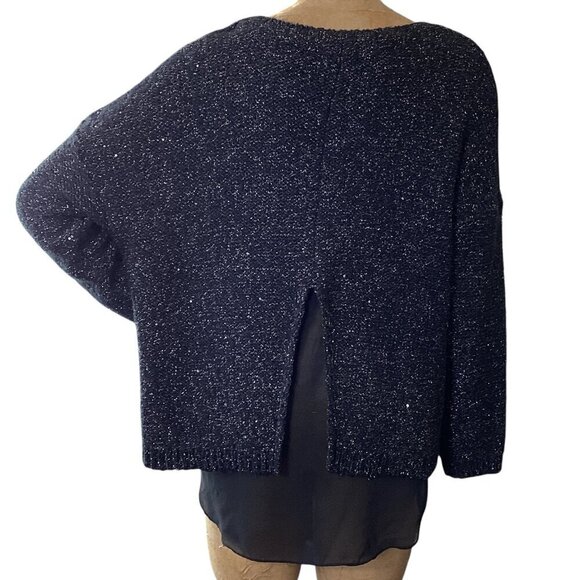 JLO/Jennifer Lopez Black Silver Sequin Shimmer Sweater Chiffon Tank Lined L 301N - Picture 5 of 8